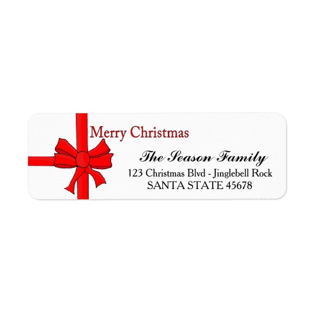 Red ribbon bow Merry Christmas  address label (Front)