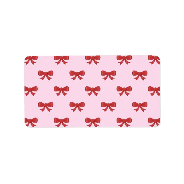 Red Ribbon Bow Pattern on Pink. Label (Front)