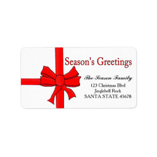 Red ribbon bow Season's Greetings Label