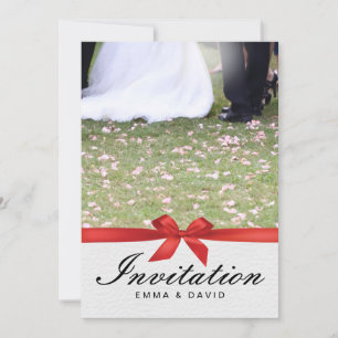 Red Ribbon Bride & Groom Wedding Invitations
