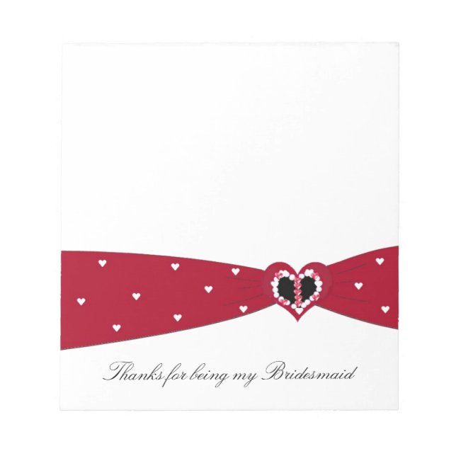 Red Ribbon Bridesmaid Thank You Notepad (Front)