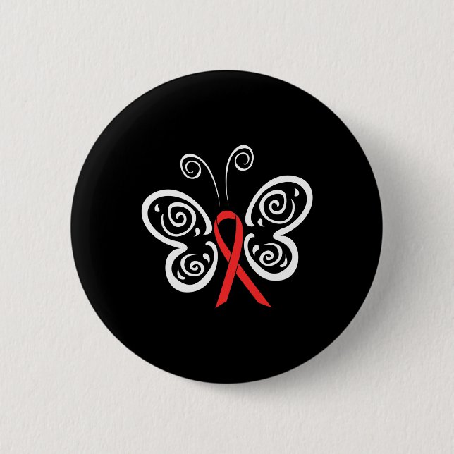Red Ribbon Butterfly Blood Cancer HIV AIDS Awarene 6 Cm Round Badge (Front)