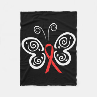 Red Ribbon Butterfly Blood Cancer Hiv Aids Awarene Fleece Blanket