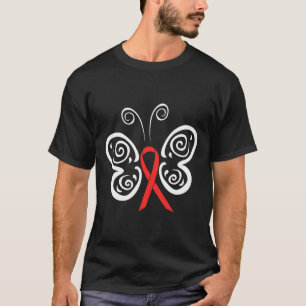 Red Ribbon Butterfly Blood Cancer Hiv Aids Awarene T-Shirt
