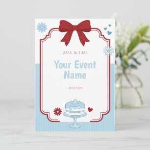 Red Ribbon Cartouche Frame Blue Stripe Invitation