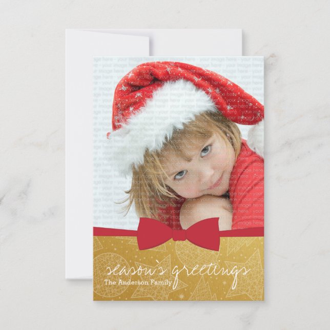 Red Ribbon Christmas Holiday Photo Card (Front)