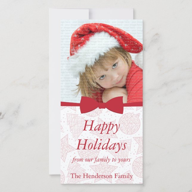 Red Ribbon Christmas Holiday Photo Card (Front)