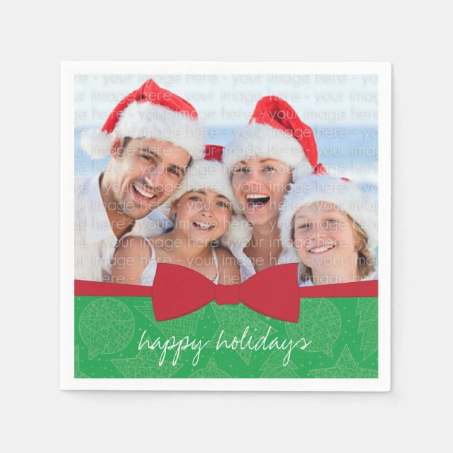 Red Ribbon Christmas Holiday Photo Paper Napkins (Front)