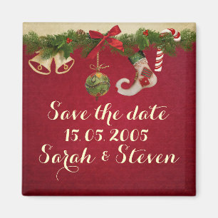 Red Ribbon Christmas Ornaments  Save the date Magnet