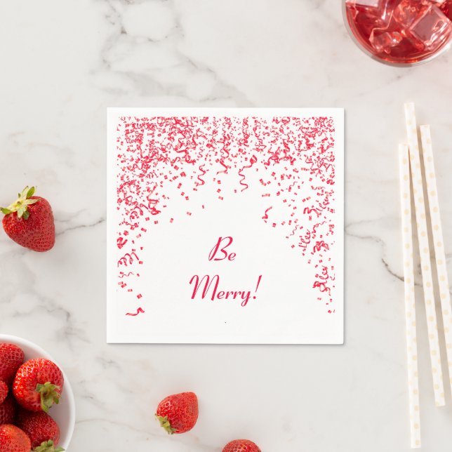 Red Ribbon Confetti Christmas Napkin (Insitu)