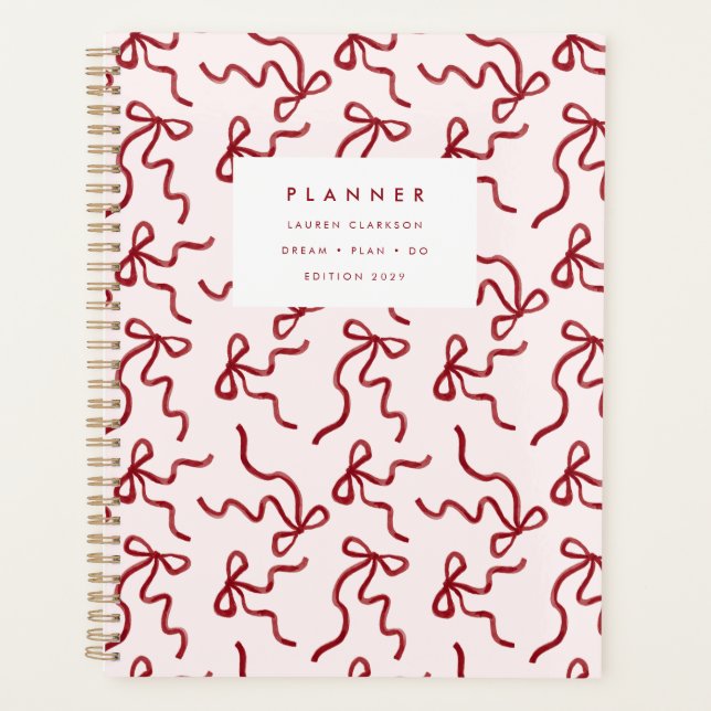 Red Ribbon Coquette Pink Planner (Front)