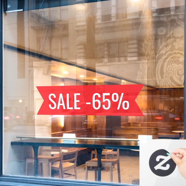 Red Ribbon Custom Sale Text Large Window Cling (Cafe Window)