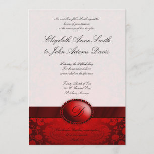 Red Ribbon Damask Wedding Invitation