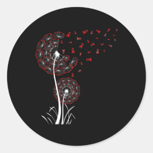 Red Ribbon Dandelion Heart Disease Blood Cancer Aw Classic Round Sticker