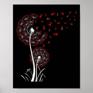 Red Ribbon Dandelion Heart Disease Blood Cancer Aw Poster