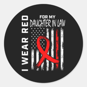 Red Ribbon Daughter In Law Heart Disease Awareness Classic Round Sticker