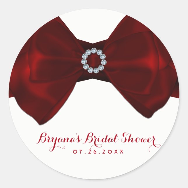 Red Ribbon & Diamonds Bling Elegant Chic Favour Classic Round Sticker (Front)