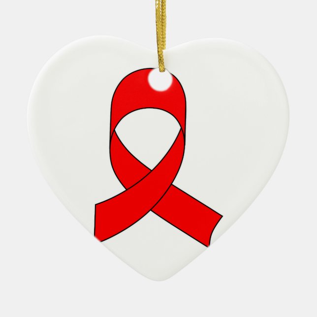 Red Ribbon Drawing Ceramic Tree Decoration (Front)