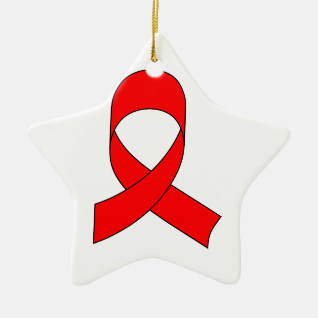 Red Ribbon Drawing Ceramic Tree Decoration (Front)