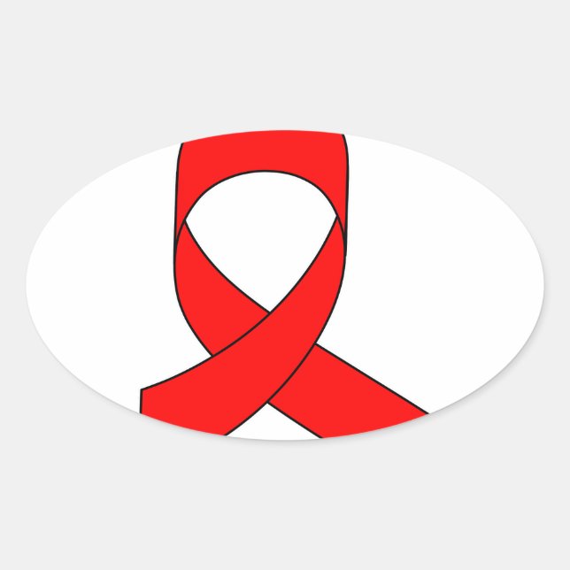 Red Ribbon Drawing Oval Sticker (Front)