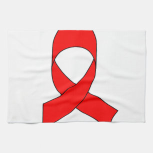 Red Ribbon Drawing Tea Towel