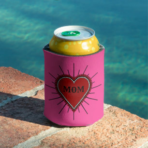 Red Ribbon Edge Heart Mum Tattoo Can Cooler