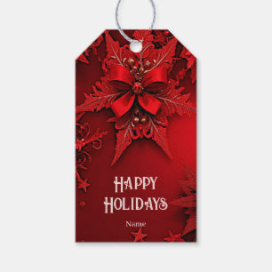 Red Ribbon Floral Holiday Christmas Gift Tags
