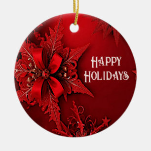 Red Ribbon Floral Holiday Christmas Ornament