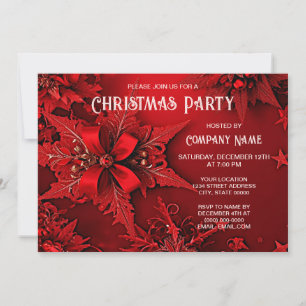 Red Ribbon Floral Holiday Christmas Party Invitati Invitation