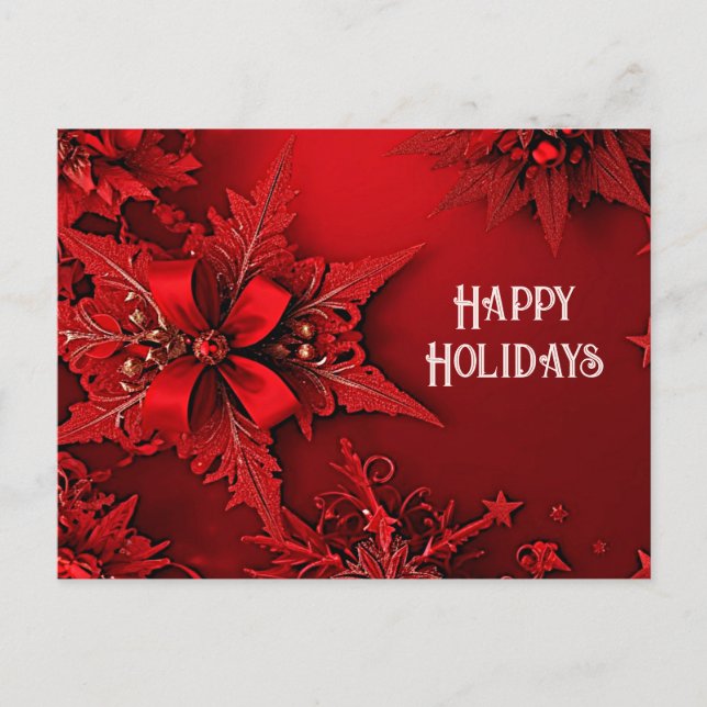 Red Ribbon Floral Holiday Christmas Postcard (Front)