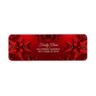 Red Ribbon Floral Holiday Christmas Return Address