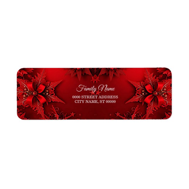 Red Ribbon Floral Holiday Christmas Return Address (Front)