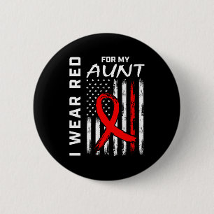 Red Ribbon For My Aunt Heart Disease Awareness Fla 6 Cm Round Badge