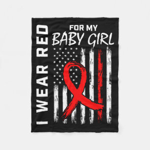Red Ribbon For My Daughter Heart Disease Awareness Fleece Blanket