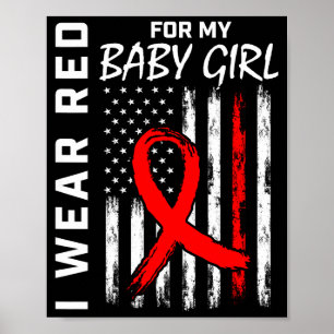 Red Ribbon For My Daughter Heart Disease Awareness Poster