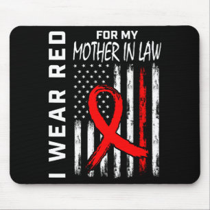 Red Ribbon For My Mother In Law Heart Disease Awar Mouse Mat