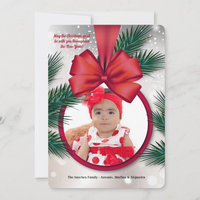 Red Ribbon Frame Photo Holiday Card (Front)