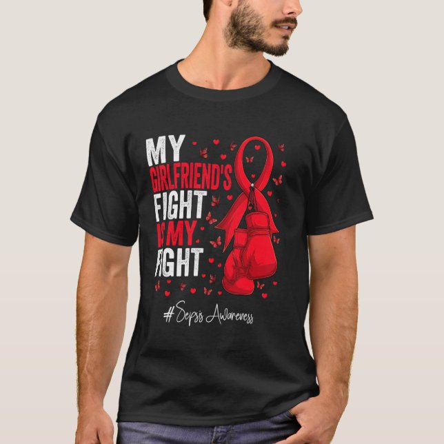 Red Ribbon Girlfriend Sepsis Awareness T-Shirt (Front)