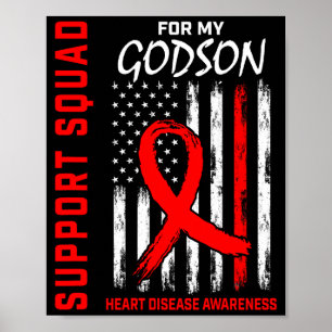 Red Ribbon Godson Heart Disease Awareness Flag Bac Poster