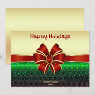 Red Ribbon Gold Holiday Christmas Card