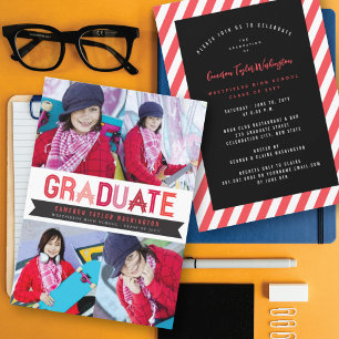 Red Ribbon Graduate Photo Graduation Party Invitation