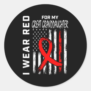 Red Ribbon Great Granddaughter Heart Disease Aware Classic Round Sticker