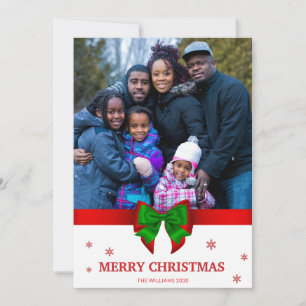 Red Ribbon Happy Holidays One Photo Christmas Holiday Card