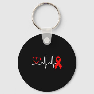 Red Ribbon Heartbeat Design For Heart Disease Awar Key Ring