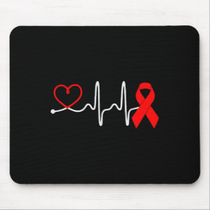 Red Ribbon Heartbeat Design For Heart Disease Awar Mouse Mat