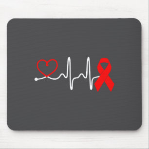 Red Ribbon Heartbeat Design For Heart Disease Awar Mouse Mat