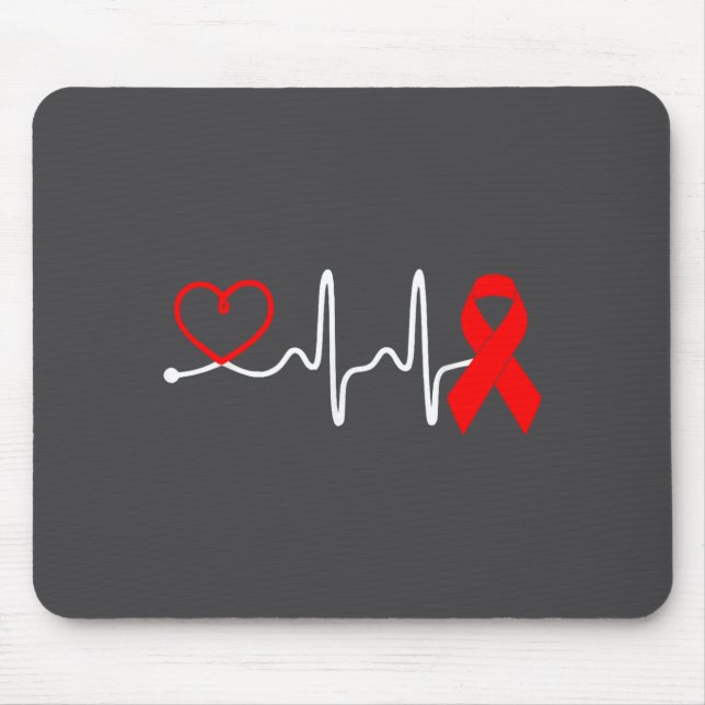 Red Ribbon Heartbeat Design For Heart Disease Awar Mouse Mat (Front)
