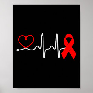 Red Ribbon Heartbeat Design For Heart Disease Awar Poster