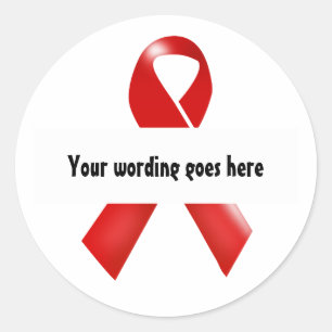Red ribbon HIV Aids awareness   Personalize Classic Round Sticker