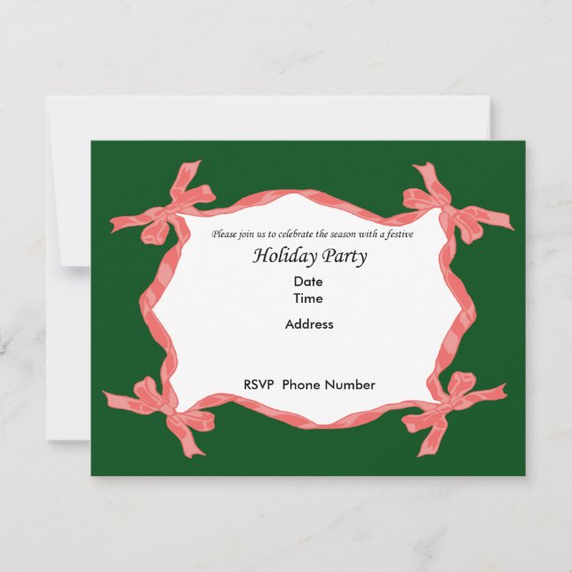 Red Ribbon Holiday Party Invitation Card (Front)